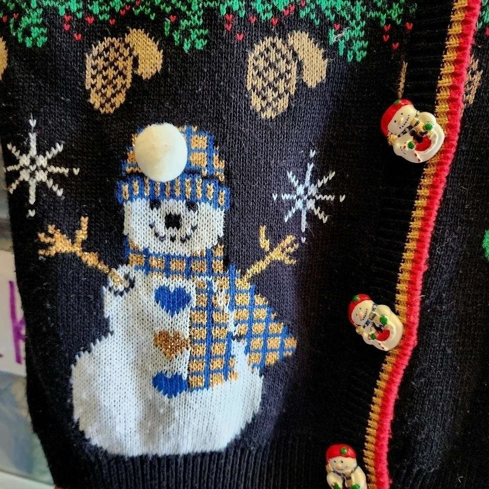 Vintage Sweater Loft Snowman Christmas Holiday Vest Large Buttons Women's M EUC